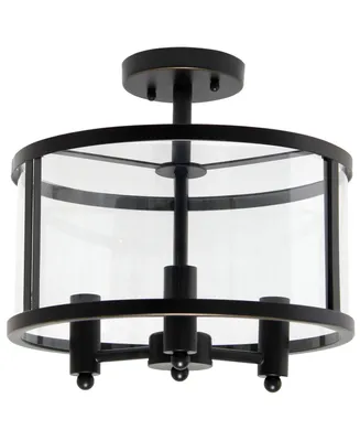 All The Rages 3-Light 13" Industrial Farmhouse Glass and Metallic Accented Semi-Flush Mount