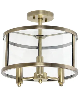 All The Rages 3-Light 13" Industrial Farmhouse Glass and Metallic Accented Semi-Flush Mount