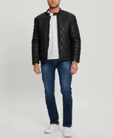 Guess Men's Stretch Faux Leather Biker Collar Jacket