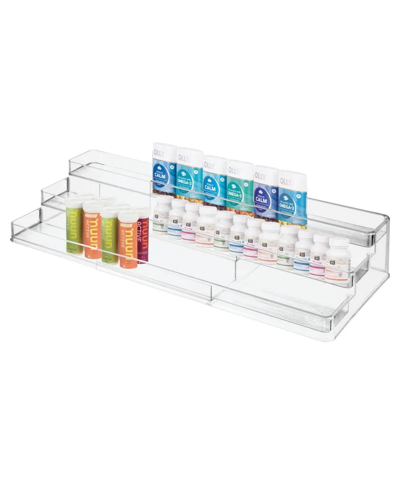 mDesign Plastic Expandable 3-Tier Shelf for Medicine, Vitamins, White 