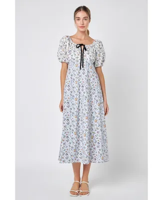 English Factory Women's Floral Print Puff Sleeve Midi Dress