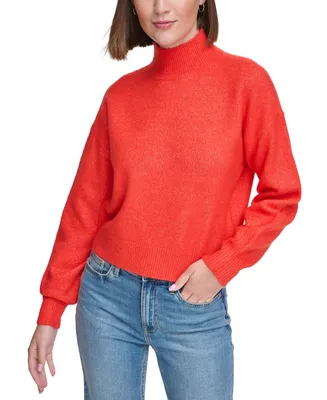 Calvin Klein Jeans Women's Boxy Cropped Long Sleeve Mock Neck Sweater