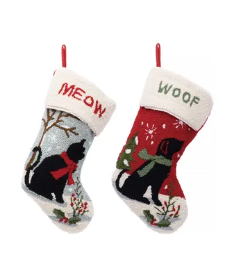 Glitzhome Set of 2 Hooked Stocking, Cat Dog