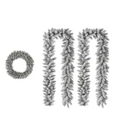 Glitzhome 36"D Oversized Pre-Lit Snow Flocked Christmas Wreath and Matched 2 Pack 9' Garland Set