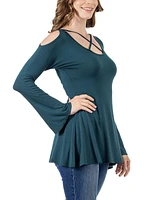 24seven Comfort Apparel Women's Criss Cross Long Sleeve Top