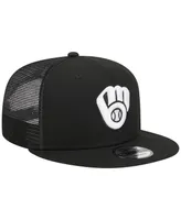 Men's New Era Black Milwaukee Brewers Trucker 9FIFTY Snapback Hat