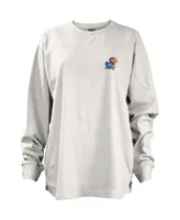 Women's Pressbox White Kansas Jayhawks Pennant Stack Oversized Long Sleeve T-shirt