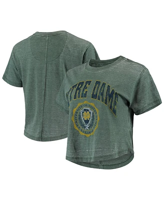 Women's Pressbox Heathered Green Notre Dame Fighting Irish Edith Vintage-Like Burnout Crop T-shirt