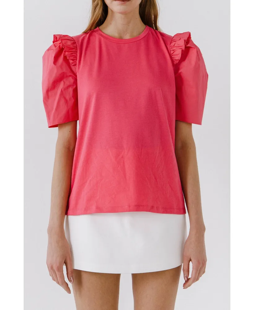 English Factory Women's Mini Ruffle Puff Sleeve T-Shirt