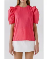 English Factory Women's Mini Ruffle Puff Sleeve T-Shirt