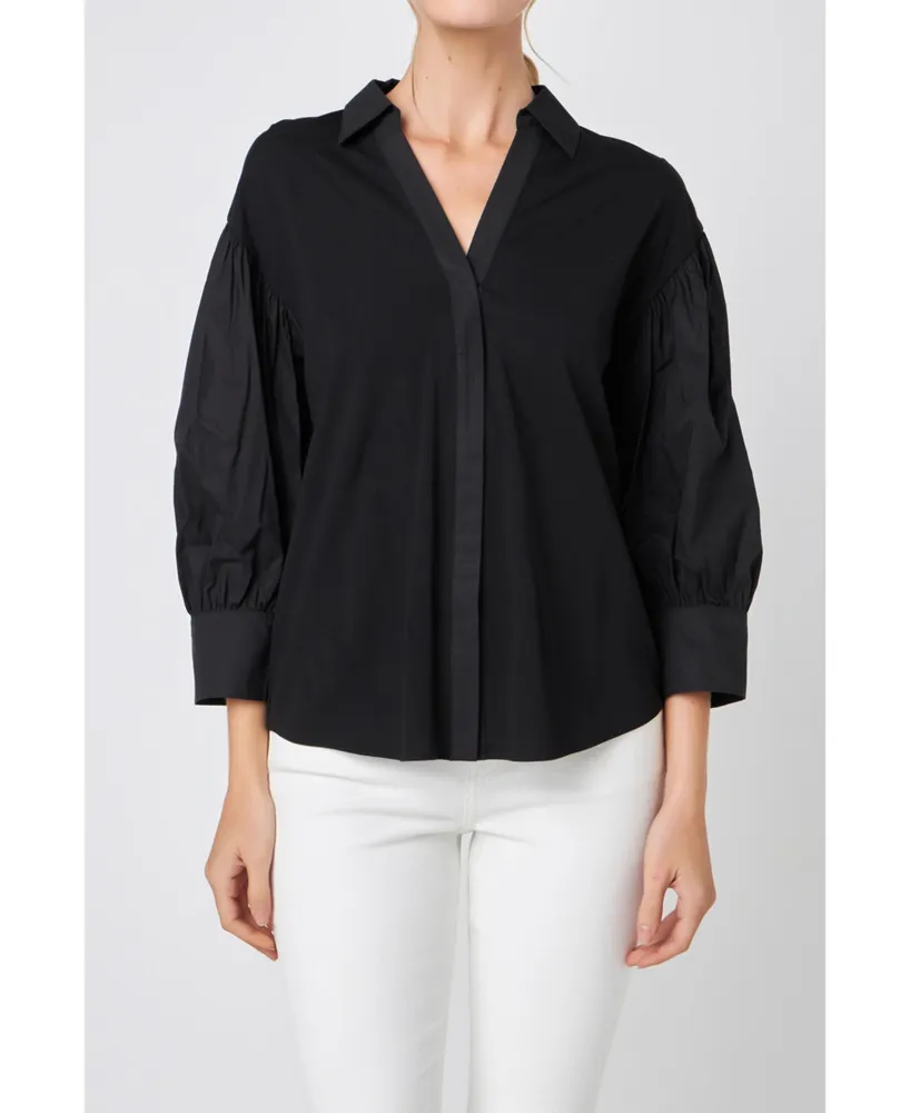 English Factory Women's V-neckline Puff Sleeve Shirt