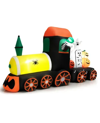 Costway 8ft Long Halloween Inflatable Skeleton Ride on Train Led Lighted Halloween Decor