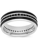 Men's Black Sapphire (1-1/3 ct. t.w.) & Ceramic Stripe Band Sterling Silver (Also Lab-Created White Sapphire)