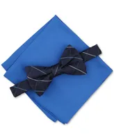 Alfani Men's Canfield Grid Bow Tie & Solid Pocket Square Set, Created for Macy's