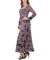 24seven Comfort Apparel Women's Long Sleeve Paisley A-Line Maxi Dress