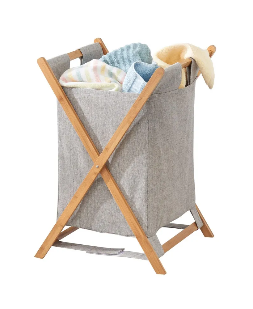 mDesign Bamboo Laundry Hamper, Portable/Collapsible Fabric Bag