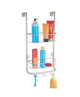 mDesign Stainless Steel 2-Tier Bath/Shower Over Door Caddy with Hooks