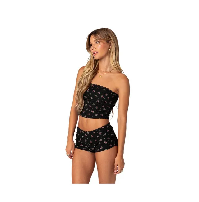 Edikted Women's Aislinn printed waffle tube top