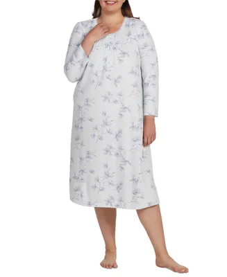 Miss Elaine Plus Size Floral Lace-Trim Nightgown