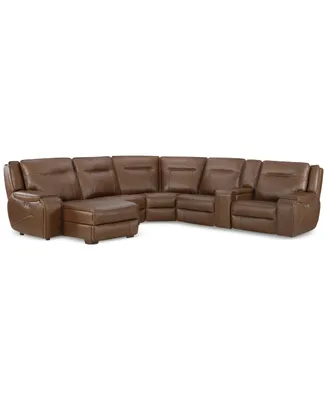 Hansley 6-Pc Zero Gravity Leather Sectional with Power Recliner and Chaise, Created for Macy's