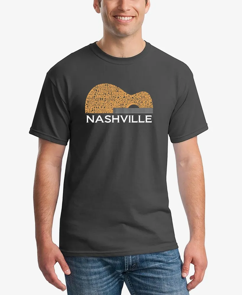 La Pop Art Men's Nashville Guitar Printed Word T-shirt