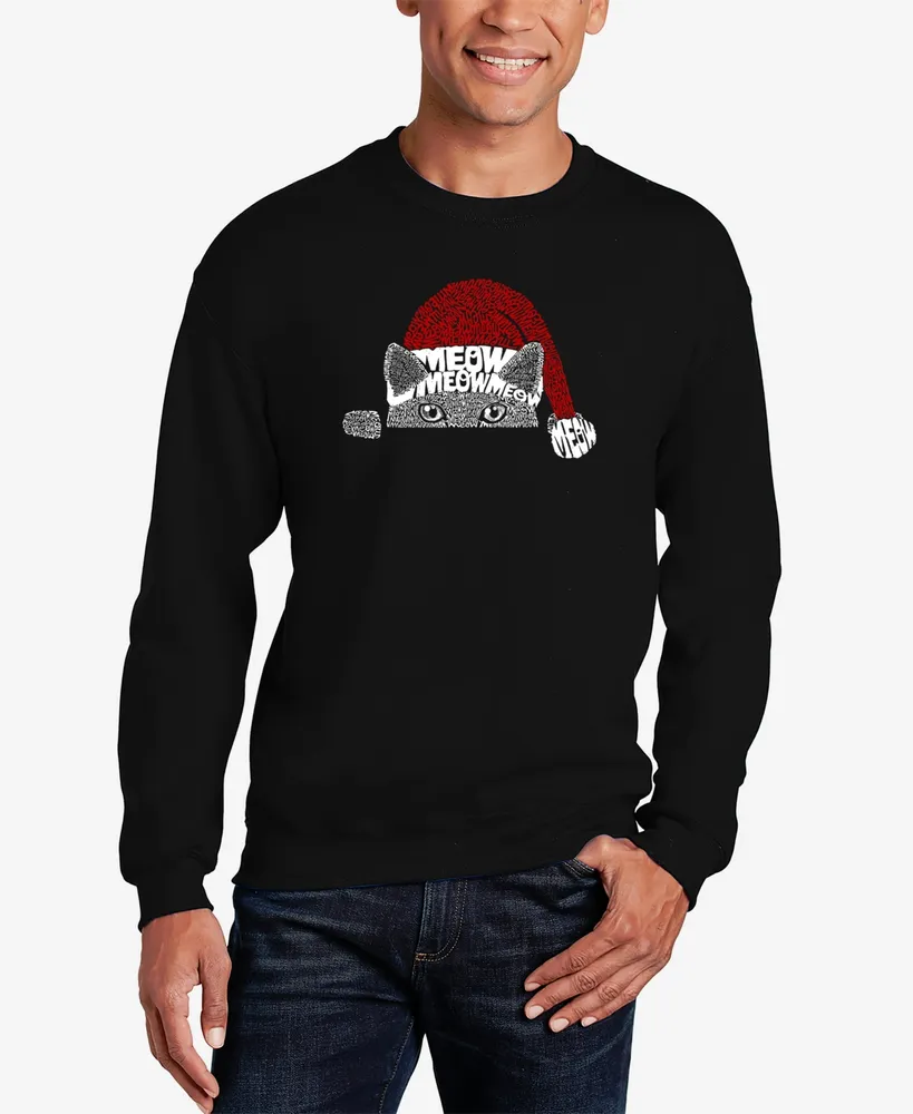 La Pop Art Men's Christmas Peeking Cat Word Crewneck Sweatshirt