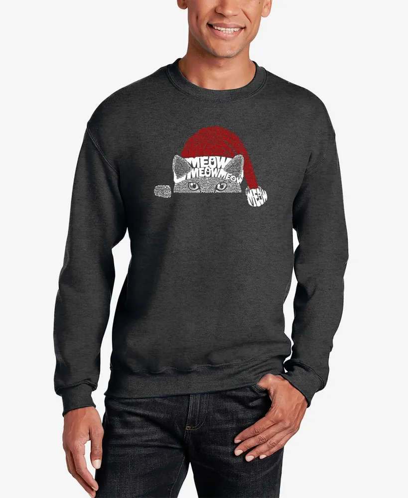 La Pop Art Men's Christmas Peeking Cat Word Crewneck Sweatshirt