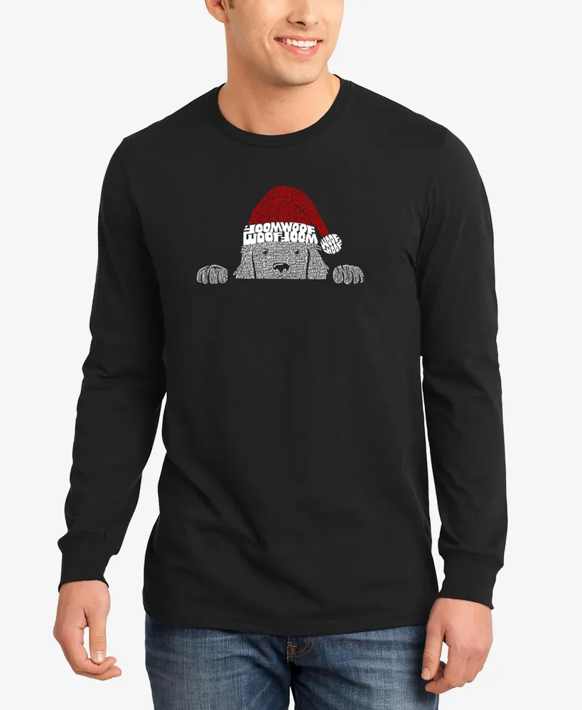 La Pop Art Men's Christmas Peeking Dog Word Long Sleeve T-shirt