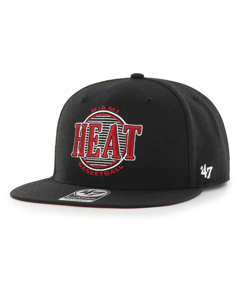 Men's '47 Brand Black Miami Heat High Post Captain Snapback Hat