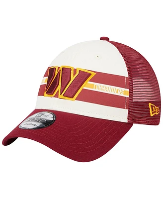 Men's New Era Cream, Burgundy Washington Commanders Team Stripe Trucker 9FORTY Snapback Hat