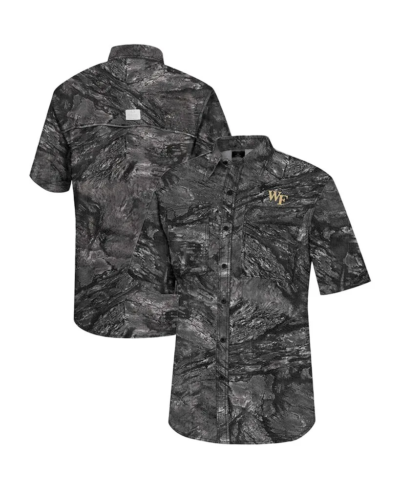 Men's Colosseum Charcoal Wake Forest Demon Deacons Realtree Aspect Charter Full-Button Fishing Shirt