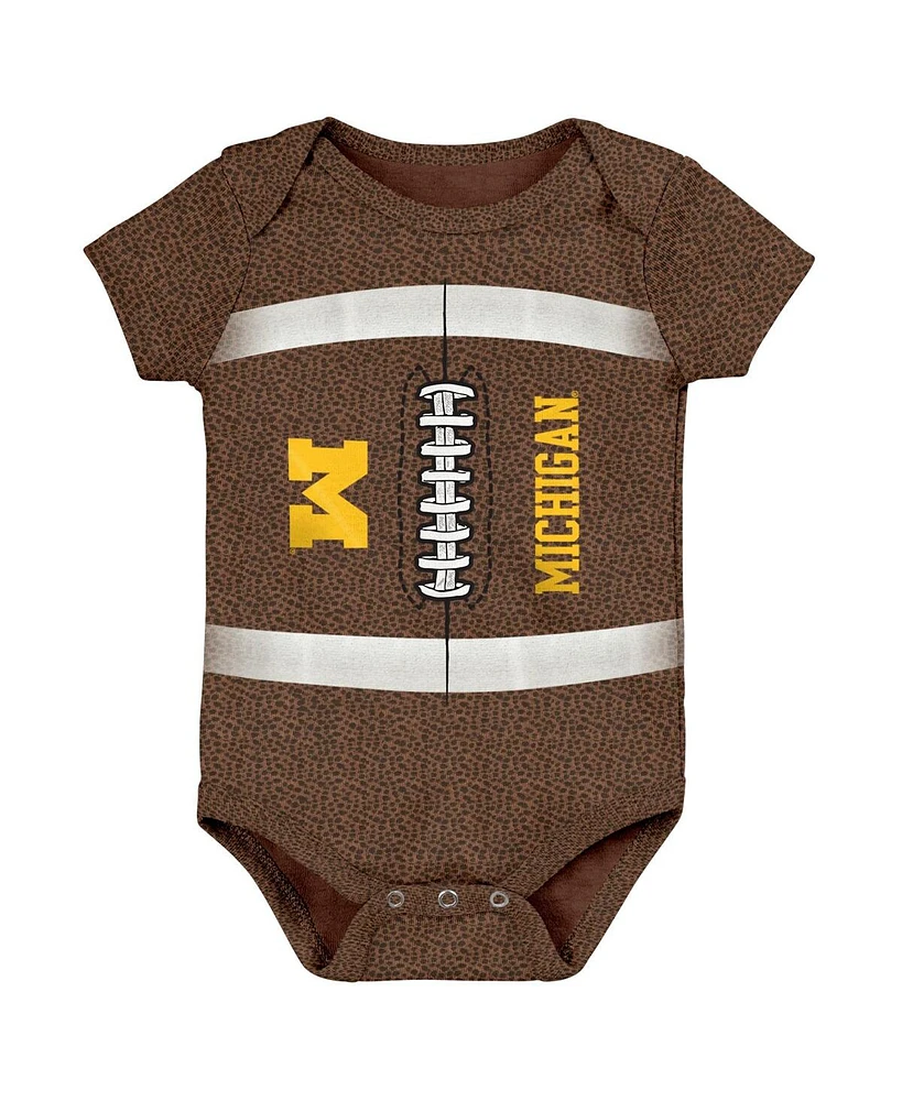 Newborn and Infant Boys and Girls Brown Michigan Wolverines Catch Me Football Bodysuit