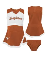 Girls Toddler Burnt Orange, White Texas Longhorns Two-Piece Cheer Captain Jumper Dress and Bloomers Set