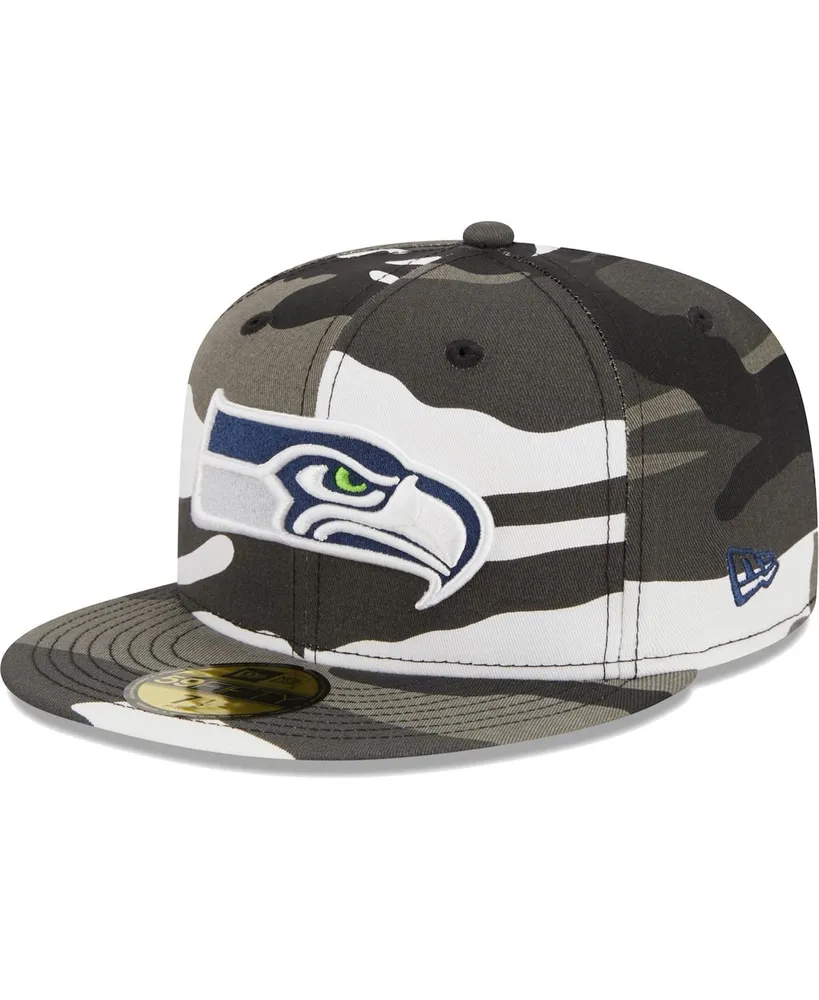 Men's New Era Black Seattle Seahawks Throwback Logo Camo 59FIFTY Fitted Hat