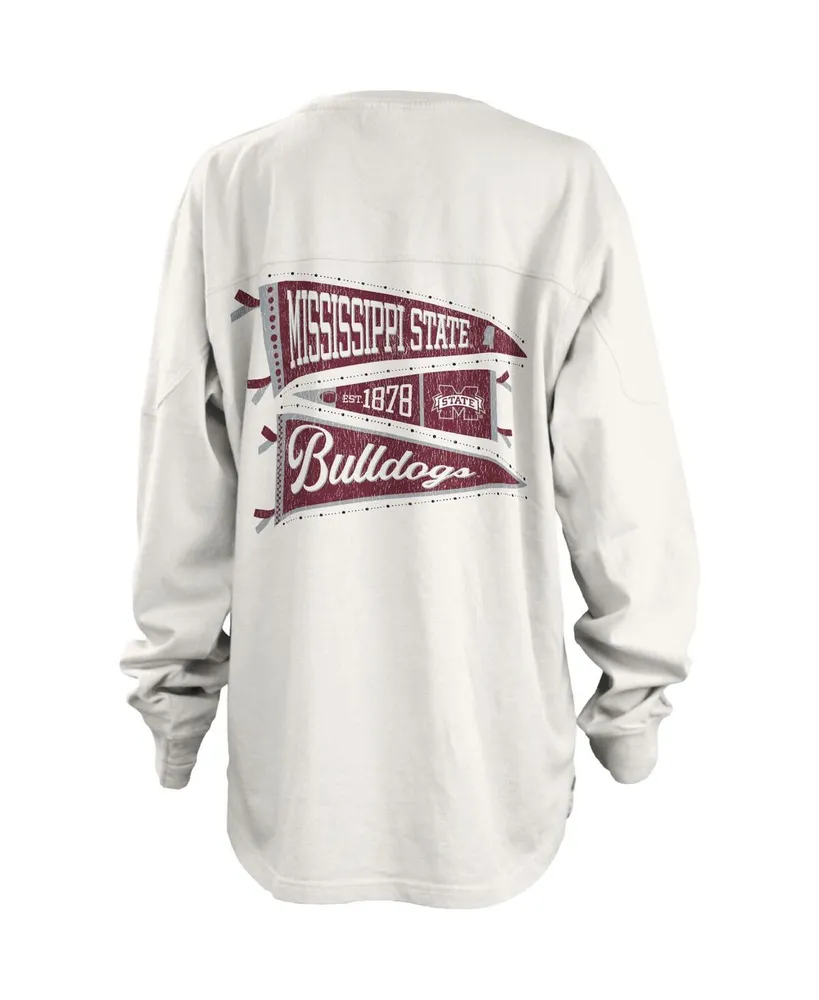 Women's Pressbox White Mississippi State Bulldogs Pennant Stack Oversized Long Sleeve T-shirt