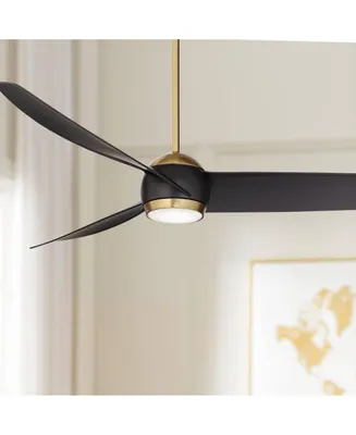Possini Euro Design 60" Stresa Modern Indoor 3 Blade Ceiling Fan with Dimmable Led Light Remote Control Warm Brass Matte Black for Living Room Kitchen