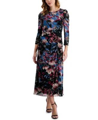 Anne Klein Women's Floral-Print Ruched Midi Dress