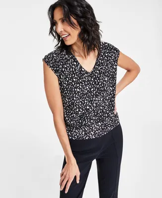 I.n.c. International Concepts Petite Printed Shirred-Shoulder Cap-Sleeve Top, Created for Macy's