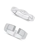 And Now This Cubic Zirconia Silver Plated Duo Ring Set