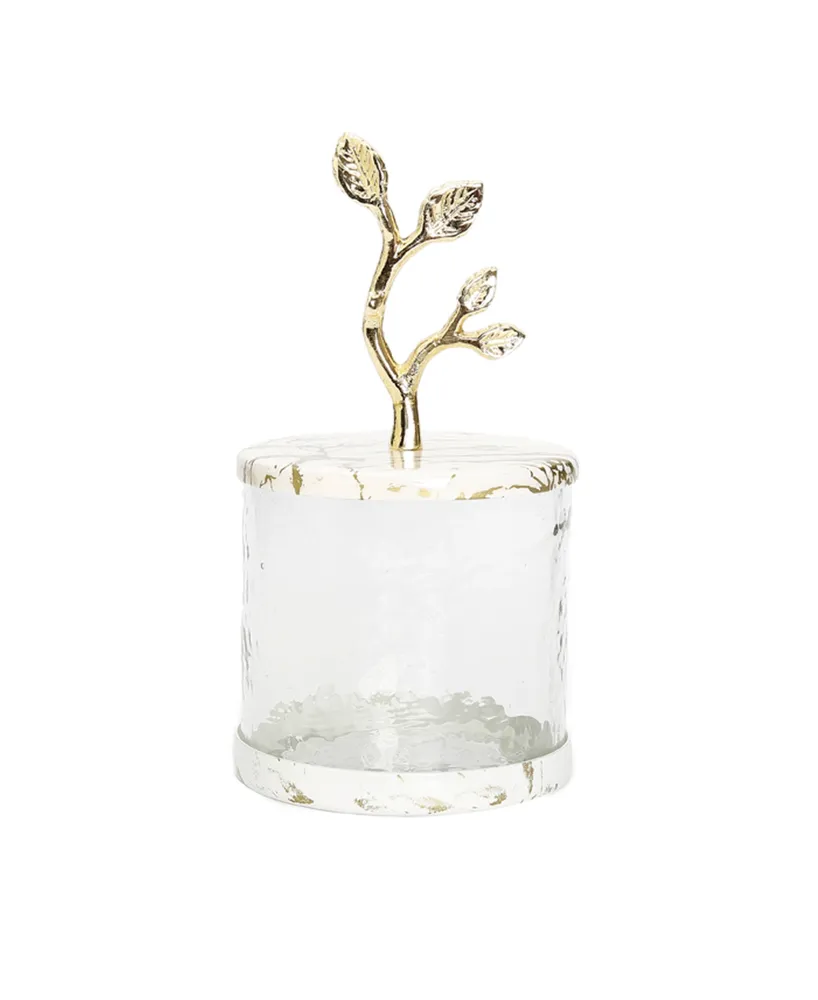 Glass Canister with Gold-Tone Marble Lid and Leaf Handle