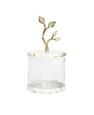 Glass Canister with Gold-Tone Marble Lid and Leaf Handle