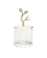 Glass Canister with Gold-Tone Marble Lid and Leaf Handle