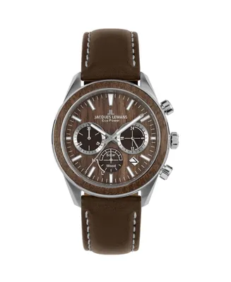 Jacques Lemans Men's Eco Power Watch with Apple skin Strap and Solid Stainless Steel , Chronograph