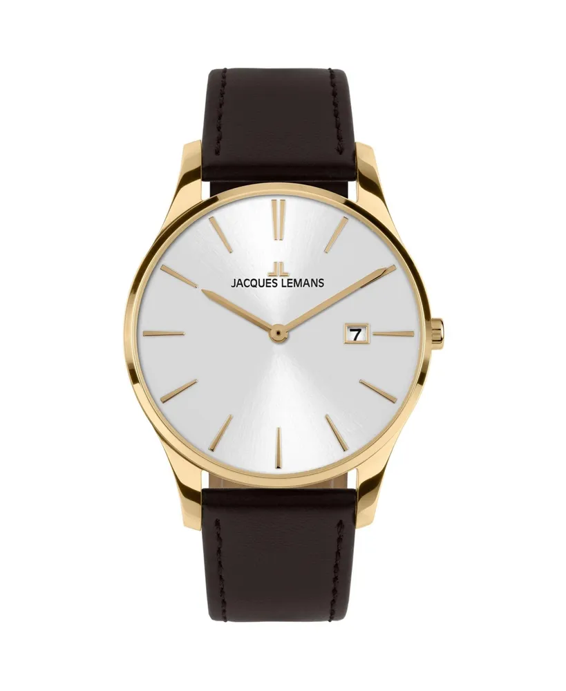 Jacques Lemans Women's London Watch with Leather Strap, Solid Stainless Steel Ip Gold, 1-2122