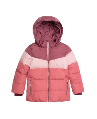 Girl Puffy Jacket Pink And Plum Color Block - Toddler|Child