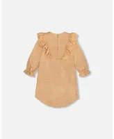 Girl Light Velvet Dress With Chiffon Frills Sparkling Gold - Toddler|Child