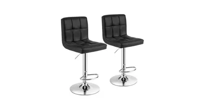 Set of 2 Square Swivel Adjustable Pu Leather Bar Stools with Back and Footrest