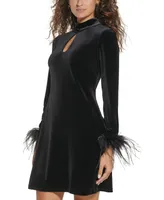 Eliza J Women's Velvet Feather-Sleeve Mini Dress