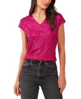 Vince Camuto Women's Sequined Dolman Sleeve V-Neck Blouse