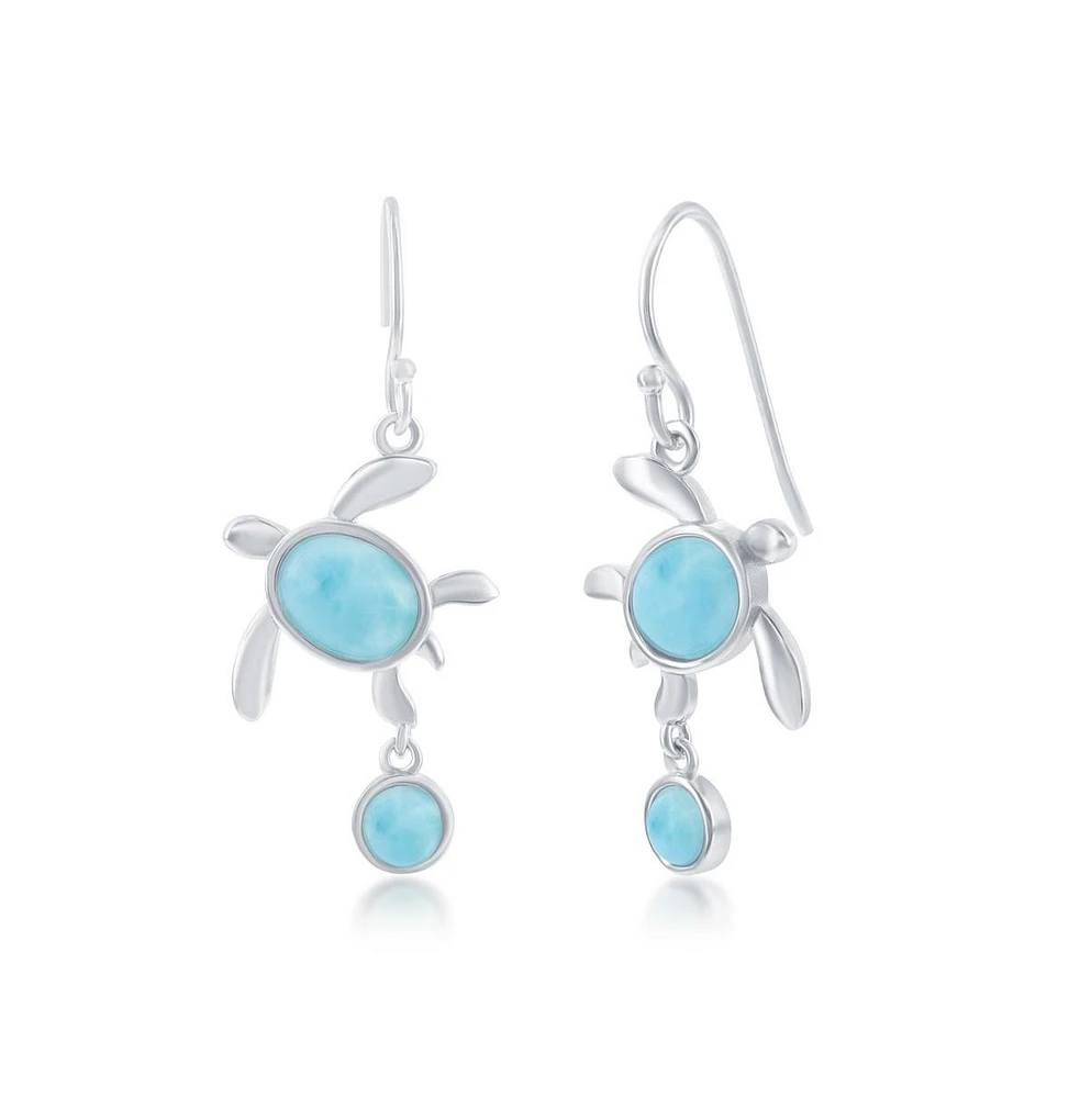 Sterling Silver Larimar Small Turtle Dangle Earrings